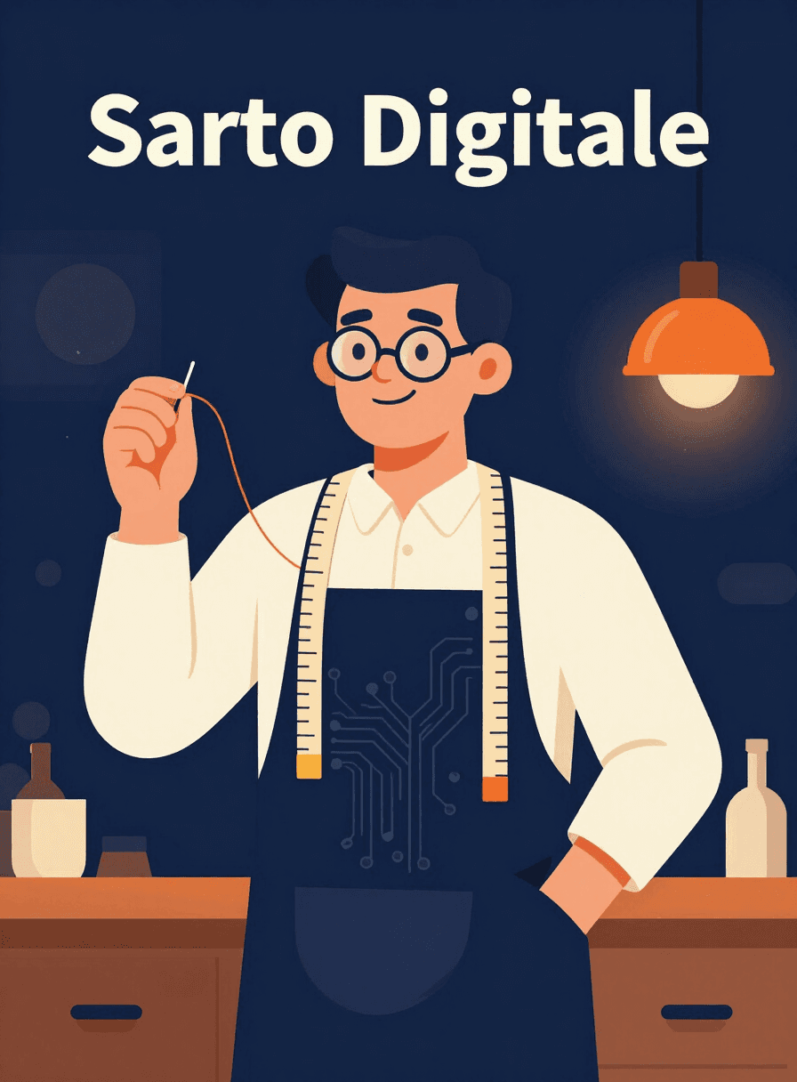 L'avatar Sarto Digitale: un sarto con metro al collo e filo arancio